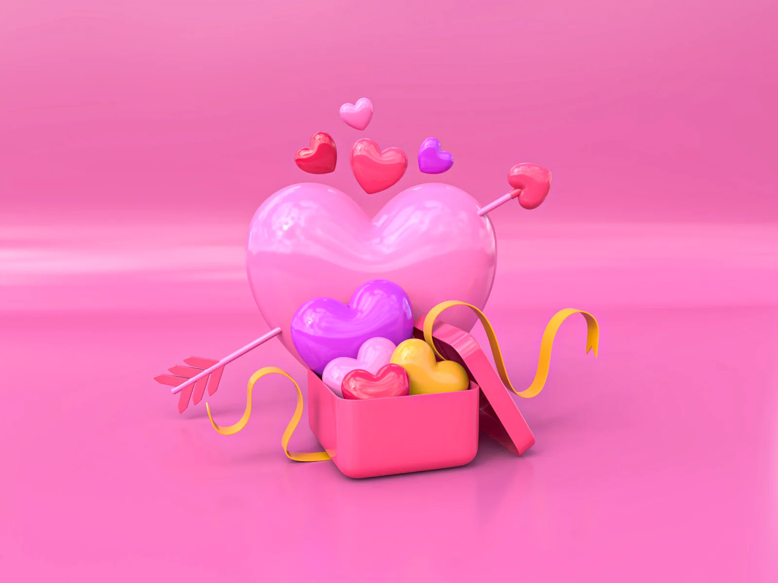 Bunch Of Heart in Box 3D Model